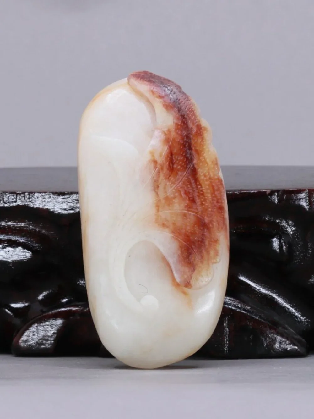Chinese White Hetian Jade Pendant w Rooster & Ruyi